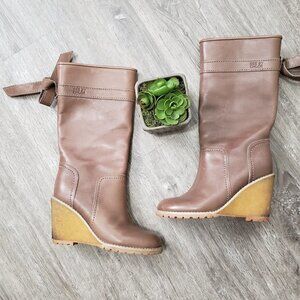 See By Chloe Leather Wedge Boots Taupe 37
